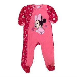🌟3/$15🌟Disney Pink Floral Baby Minnie Mouse Fleece Footie Pajamas Onesie Sz 12M